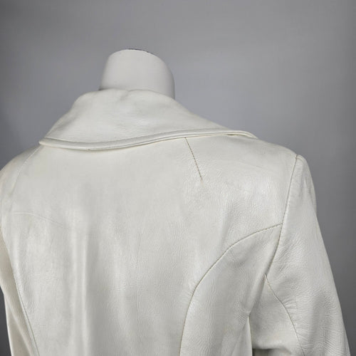 Vintage 70s Alan Cherry White Leather Belted Trench Coat Canada Size M