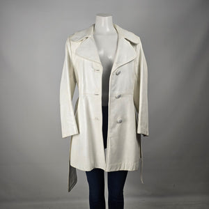 Vintage 70s Alan Cherry White Leather Belted Trench Coat Canada Size M