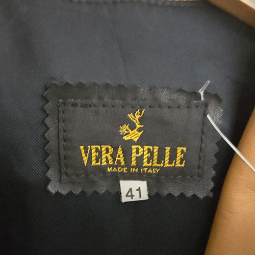 Vera Pelle Made in Italy Black & Tan Genuine Leather Zip Jacket Size M/L