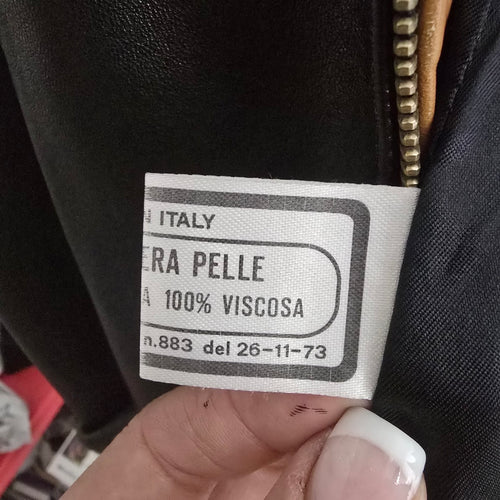 Vera Pelle Made in Italy Black & Tan Genuine Leather Zip Jacket Size M/L