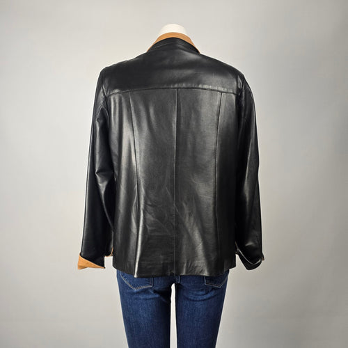 Vera Pelle Made in Italy Black & Tan Genuine Leather Zip Jacket Size M/L