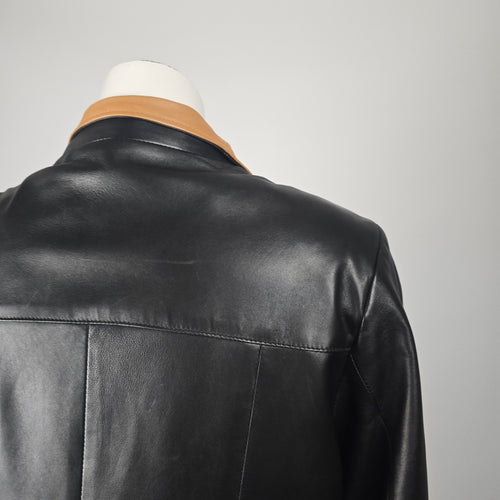 Vera Pelle Made in Italy Black & Tan Genuine Leather Zip Jacket Size M/L