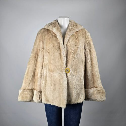 Vintage Holt Renfrew Genuine Fur Jacket Cream Cropped Statement Coat Size M/L