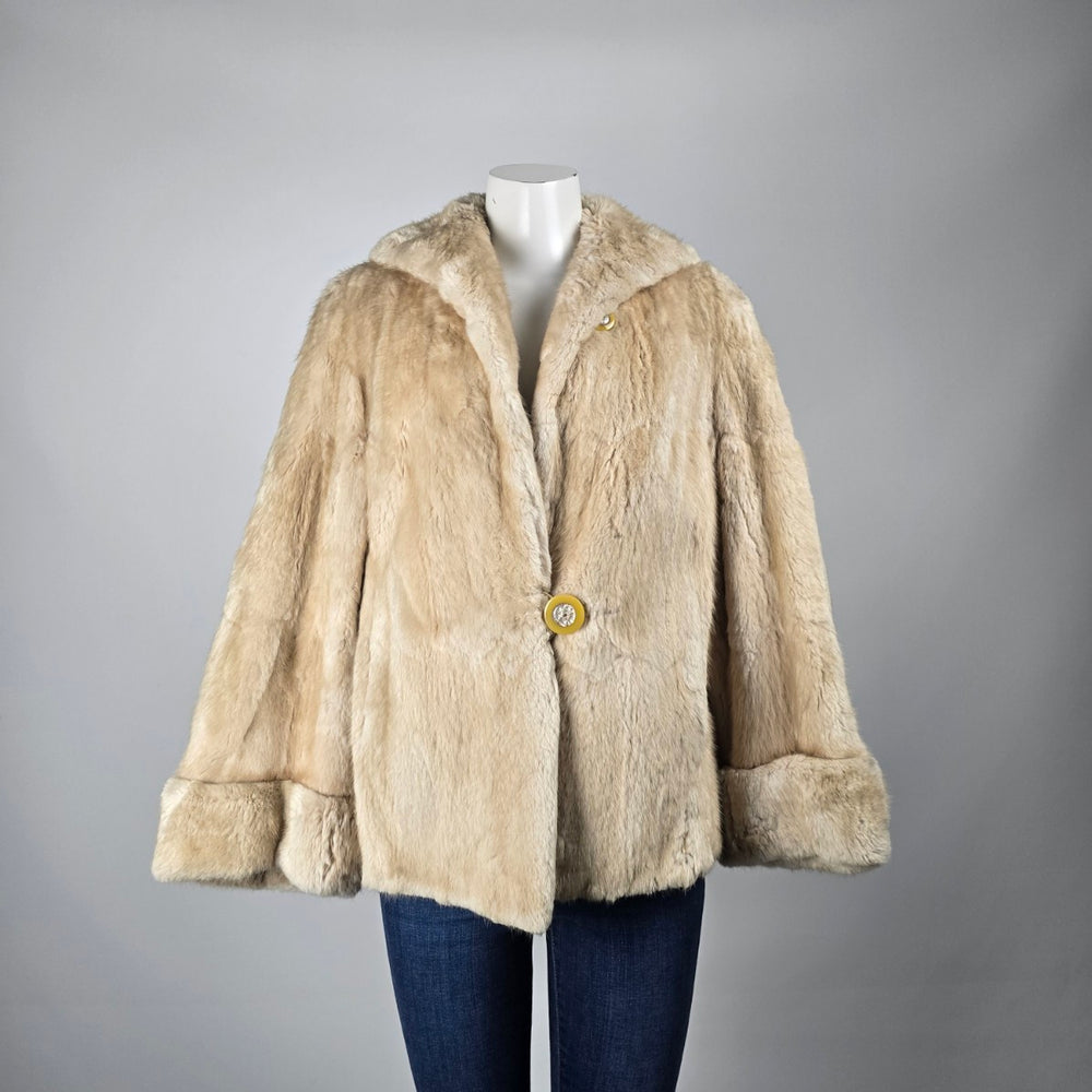 Vintage Holt Renfrew Genuine Fur Jacket Cream Cropped Statement Coat Size M/L