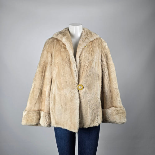 Vintage Holt Renfrew Genuine Fur Jacket Cream Cropped Statement Coat Size M/L