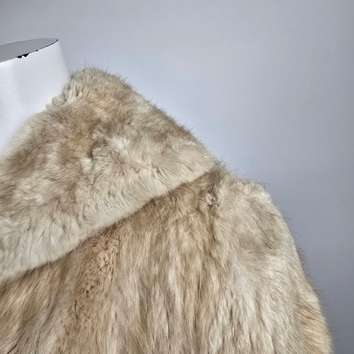 Vintage Holt Renfrew Genuine Fur Jacket Cream Cropped Statement Coat Size M/L