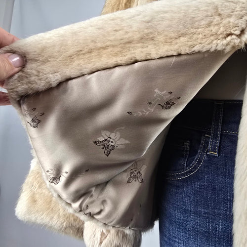 Vintage Holt Renfrew Genuine Fur Jacket Cream Cropped Statement Coat Size M/L