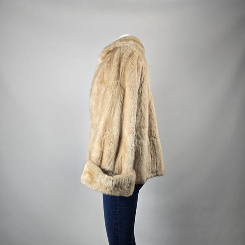 Vintage Holt Renfrew Genuine Fur Jacket Cream Cropped Statement Coat Size M/L