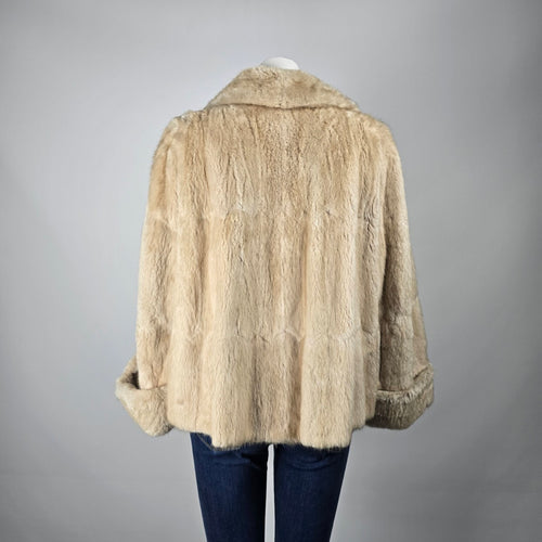 Vintage Holt Renfrew Genuine Fur Jacket Cream Cropped Statement Coat Size M/L