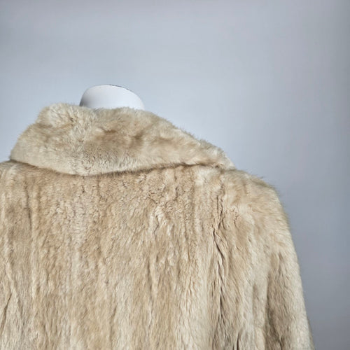Vintage Holt Renfrew Genuine Fur Jacket Cream Cropped Statement Coat Size M/L
