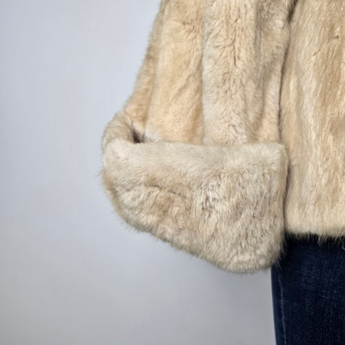 Vintage Holt Renfrew Genuine Fur Jacket Cream Cropped Statement Coat Size M/L