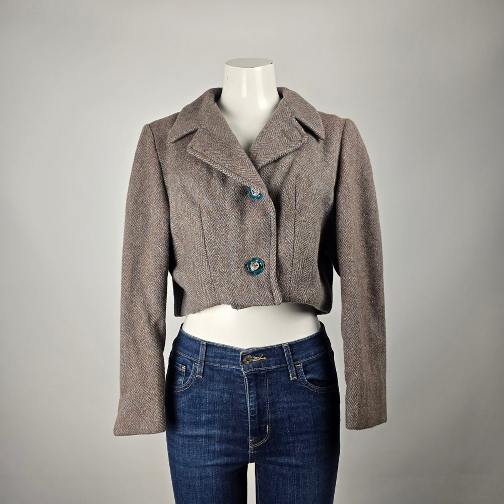 Reworked Vintage Eaton's Tweed Cropped Blazer Herringbone Canada Size M