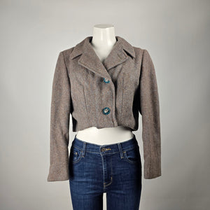 Reworked Vintage Eaton's Tweed Cropped Blazer Herringbone Canada Size M