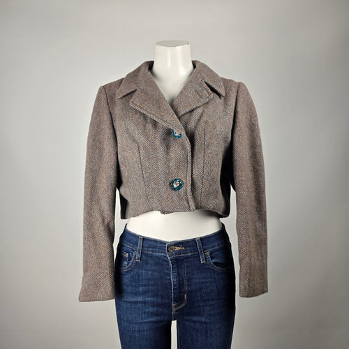 Reworked Vintage Eaton's Tweed Cropped Blazer Herringbone Canada Size M