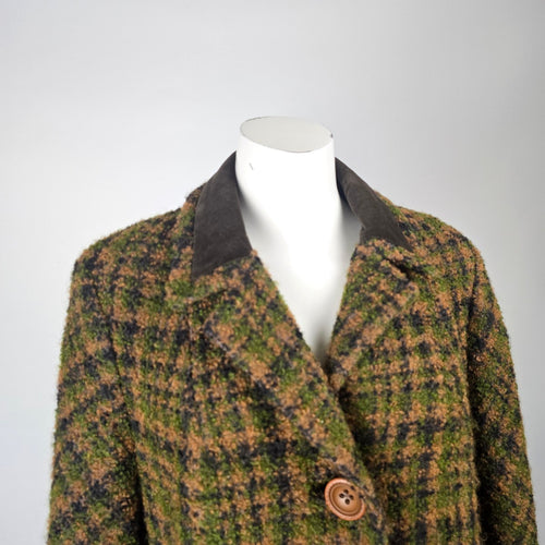 Vintage 60s 70s Seigal England Plaid Wool Coat D.H. Evans London Size M/L