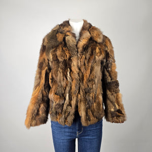Vintage Genuine Raccoon Fur Patchwork Jacket — Pieced Sections, Hook & Eye Closure Size S