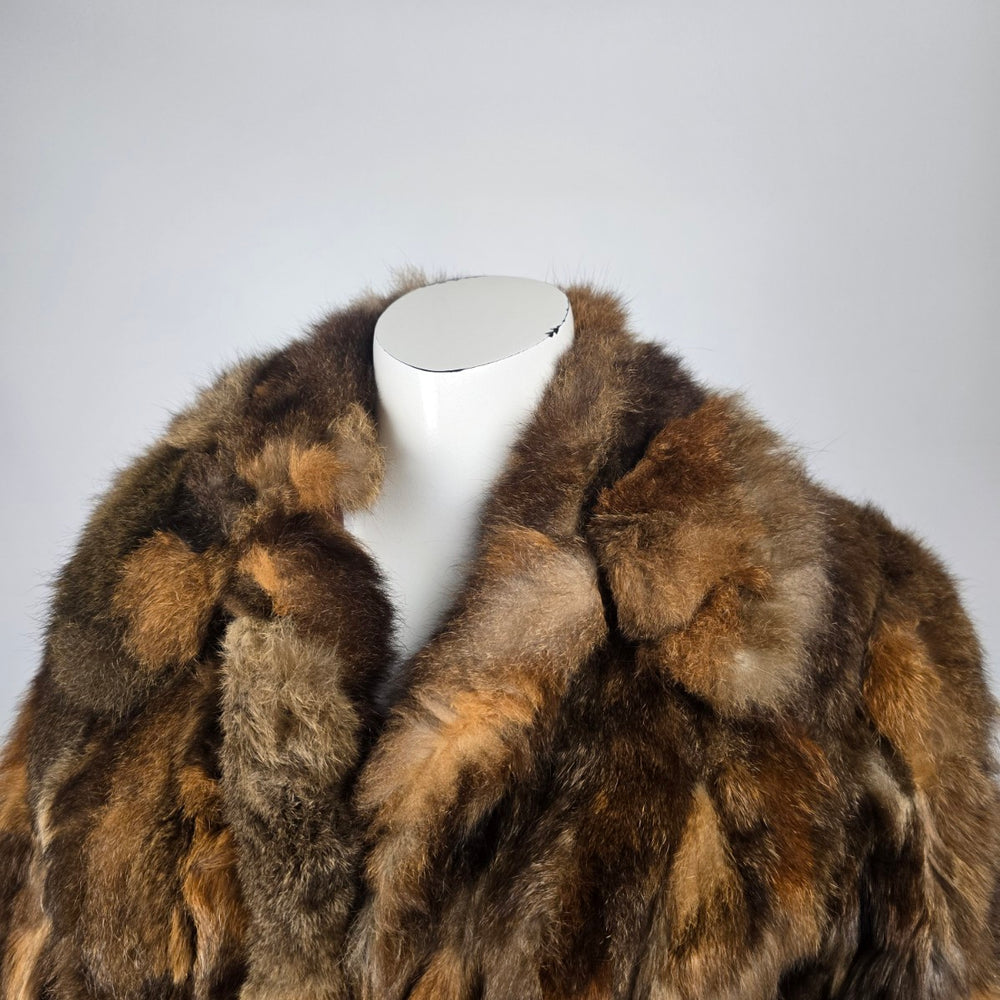 Vintage Genuine Raccoon Fur Patchwork Jacket — Pieced Sections, Hook & Eye Closure Size S