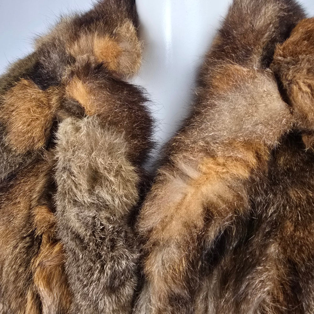 Vintage Genuine Raccoon Fur Patchwork Jacket — Pieced Sections, Hook & Eye Closure Size S