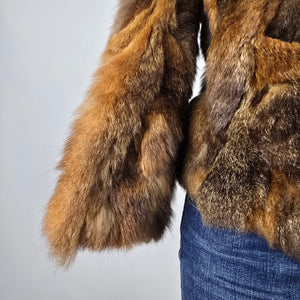 Vintage Genuine Raccoon Fur Patchwork Jacket — Pieced Sections, Hook & Eye Closure Size S