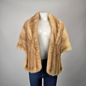 Vintage Blonde Mink Fur Stole Bear's Custom Furs Monogrammed Satin Lining