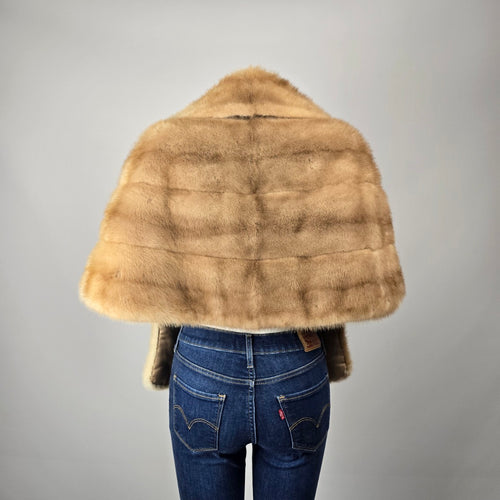 Vintage Blonde Mink Fur Stole Bear's Custom Furs Monogrammed Satin Lining