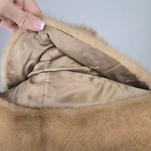 Vintage Blonde Mink Fur Stole Bear's Custom Furs Monogrammed Satin Lining