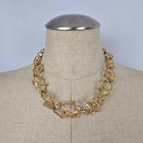 Vintage Fernando Originals F.O. Inc Sculptural Gold Necklace — Signed Designer