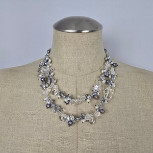 Multi-Strand Pearl & Quartz Statement Necklace 925 Clasp