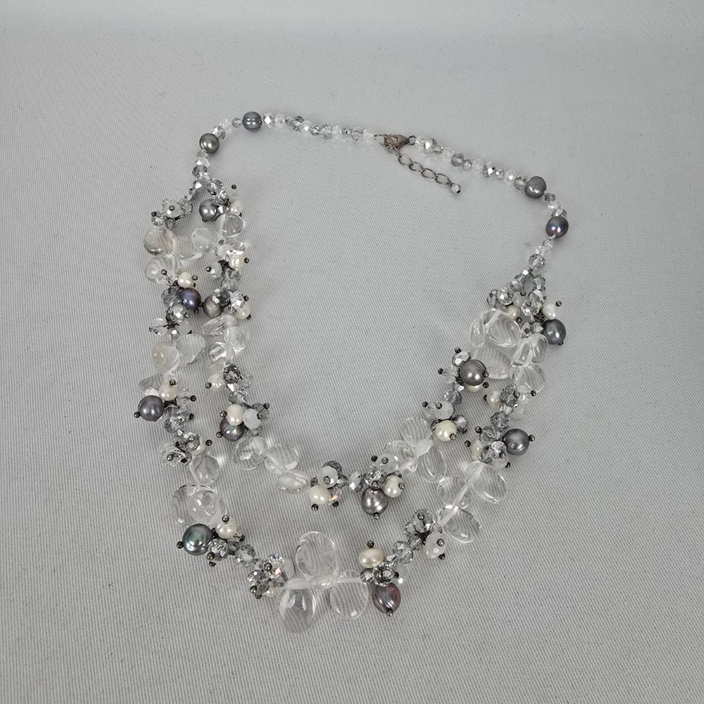 Multi-Strand Pearl & Quartz Statement Necklace 925 Clasp