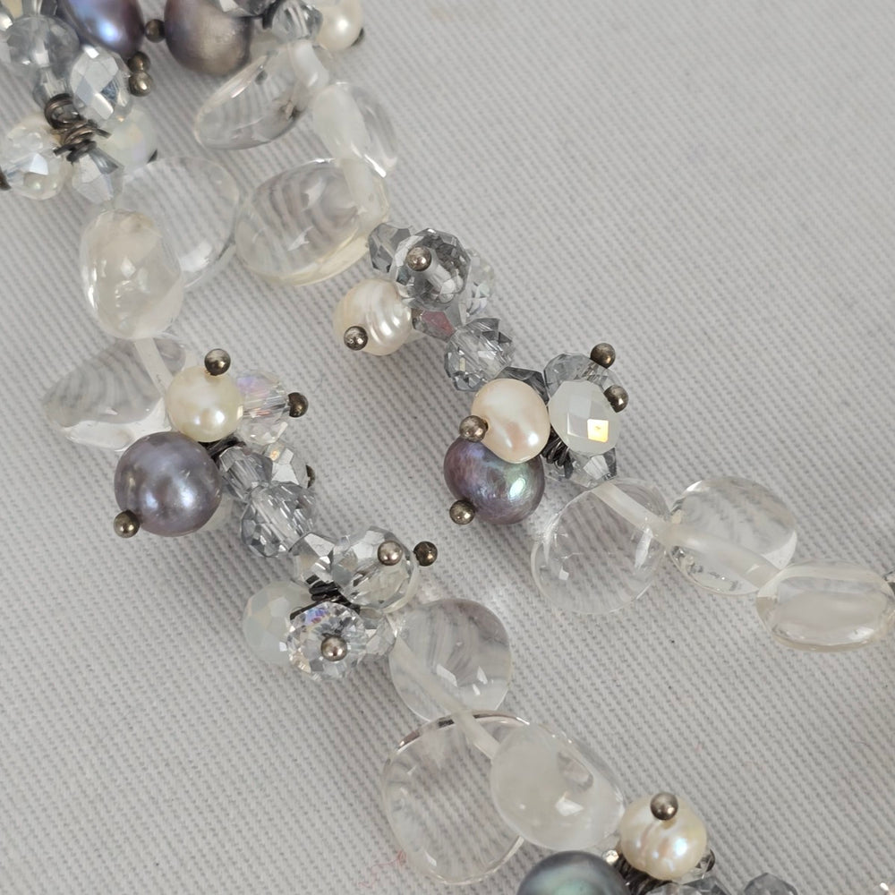 Multi-Strand Pearl & Quartz Statement Necklace 925 Clasp