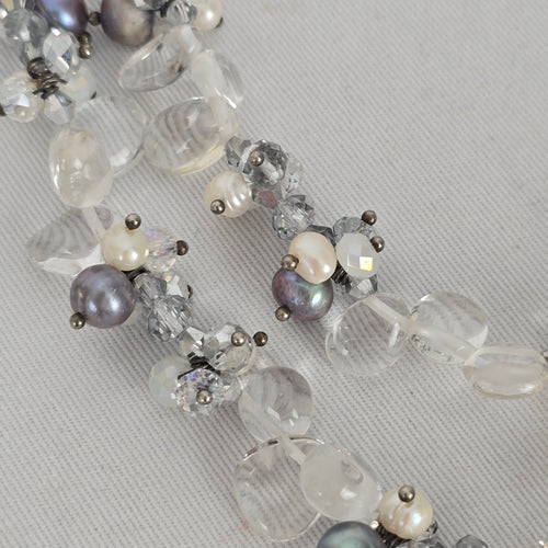 Multi-Strand Pearl & Quartz Statement Necklace 925 Clasp