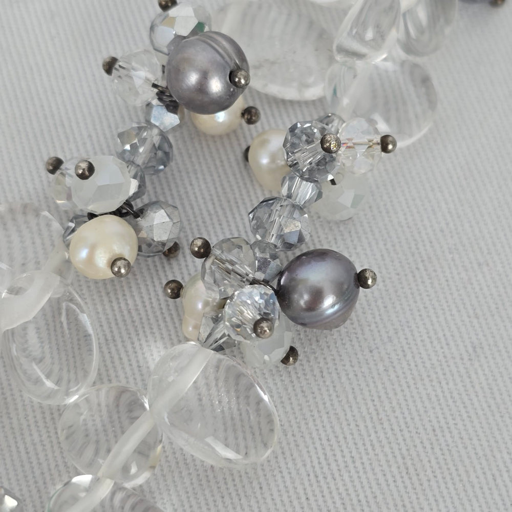 Multi-Strand Pearl & Quartz Statement Necklace 925 Clasp