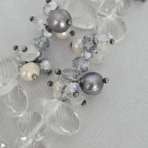 Multi-Strand Pearl & Quartz Statement Necklace 925 Clasp