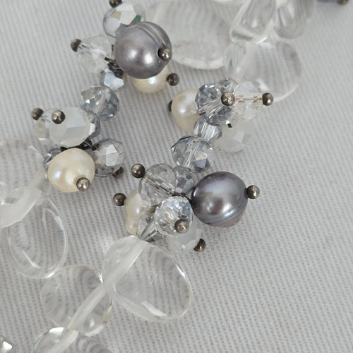 Multi-Strand Pearl & Quartz Statement Necklace 925 Clasp