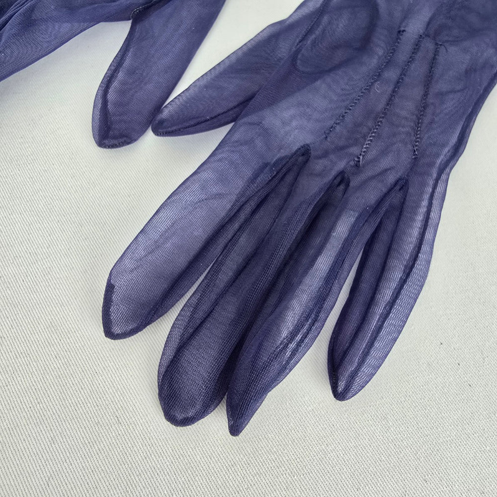 Vintage Max Mayers Sheer Navy Gloves, Size 7½