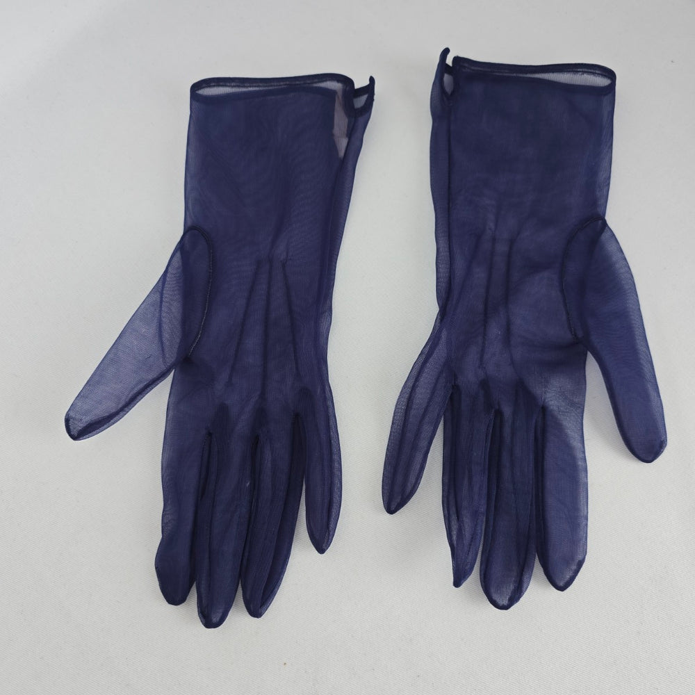 Vintage Max Mayers Sheer Navy Gloves, Size 7½