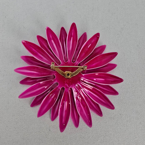 Vintage Pink Enamel Flower Rhinestone Brooch