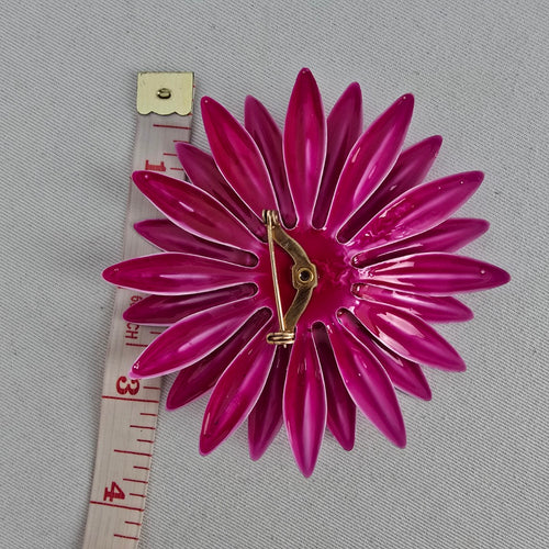 Vintage Pink Enamel Flower Rhinestone Brooch
