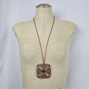 Vintage Joël Signed Filigree Cross Necklace & Earring Set Pink Rhinestone