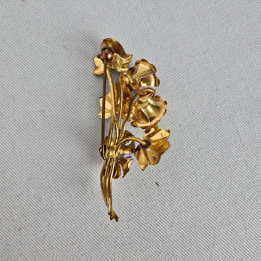 Vintage Austria Enamel Flower Bouquet Brooch Gold Tone Floral Pin
