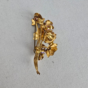 Vintage Austria Enamel Flower Bouquet Brooch Gold Tone Floral Pin