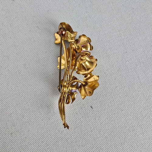 Vintage Austria Enamel Flower Bouquet Brooch Gold Tone Floral Pin