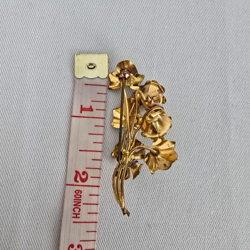 Vintage Austria Enamel Flower Bouquet Brooch Gold Tone Floral Pin