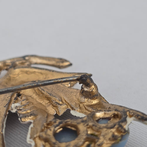 Vintage Figural Bird Brooch Enamel Rhinestone Faux Pearl Gold Tone Pin