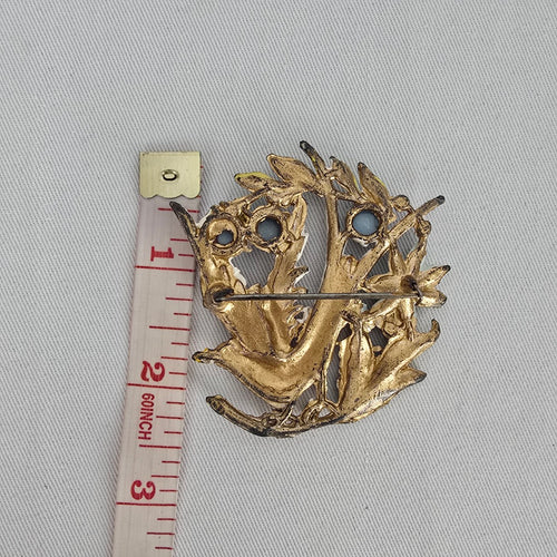 Vintage Figural Bird Brooch Enamel Rhinestone Faux Pearl Gold Tone Pin