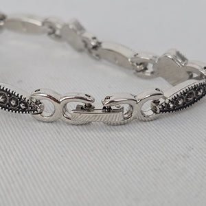 Vintage Style Silver Tone Marcasite Style Link Bracelet Black