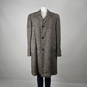 Vintage Barclay Coatings All Wool Tweed Overcoat Long Coat Brown Cream L-XL
