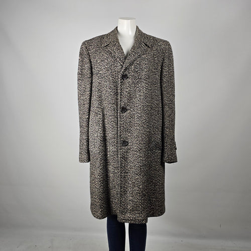 Vintage Barclay Coatings All Wool Tweed Overcoat Long Coat Brown Cream L-XL