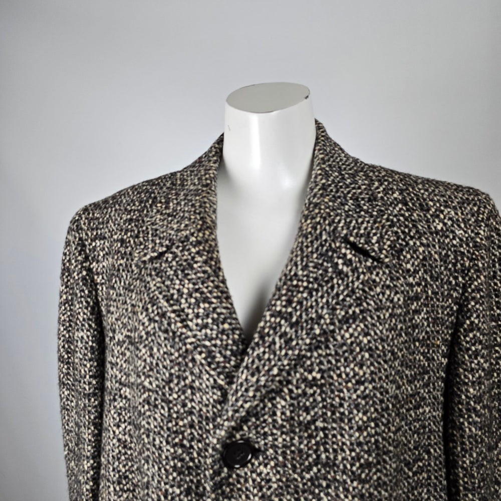Vintage Barclay Coatings All Wool Tweed Overcoat Long Coat Brown Cream L-XL