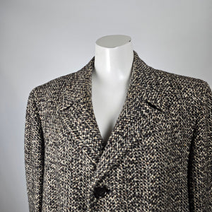 Vintage Barclay Coatings All Wool Tweed Overcoat Long Coat Brown Cream L-XL